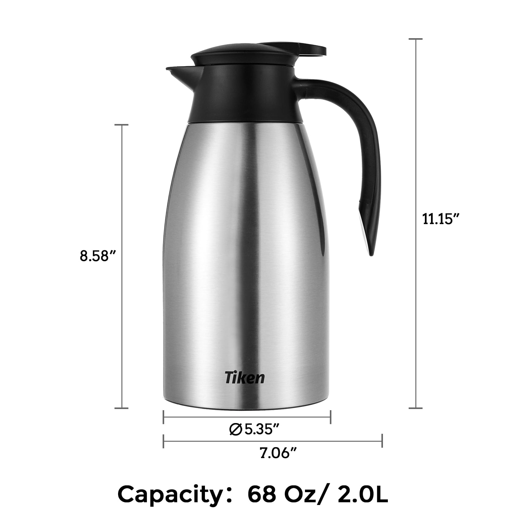 Vermida iSH09-M609529mn 68 Oz Thermal Coffee Carafe,2 Liter Stainless Steel  Thermos Carafe,Double Wall Insulated Coffee Server,Sealed Coffee Thermos Di
