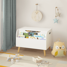 Wooden Toy Box with 4 Legs Kids Toy Storage Organizer with Front Bookshelf Flip Top Lid Safety Hinge Boys Girls Toy Chest Bench for Playroom Kids Room Organization White Walmart