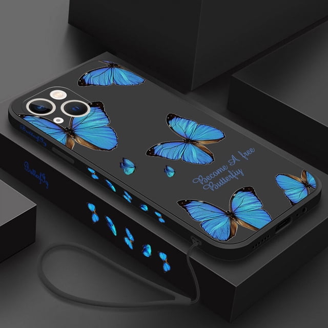 Funda de teléfono de mariposa azul y roja para iPhone 14, 13, 12, 11 Pro, Max Plus, 13 Mini, X, XR, XS MAX, SE 2020, 2022, 8, 7 Plus, 6, 6S Plus Fivean unisex
