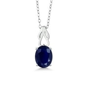 Gem Stone King 925 Sterling Silver Blue Sapphire Pendant Necklace For Women (2.50 Cttw, Gemstone Birthstone, With 18 inch Silver Chain)