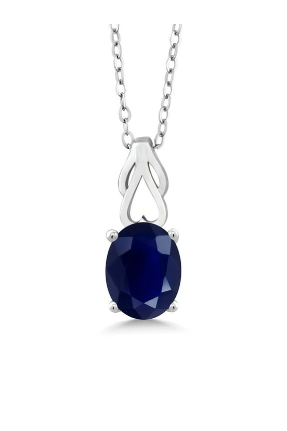 925 Sterling Silver Blue Sapphire Pendant Necklace For Women (2.50 Cttw, Gemstone Birthstone, With 18 inch Silver Chain)