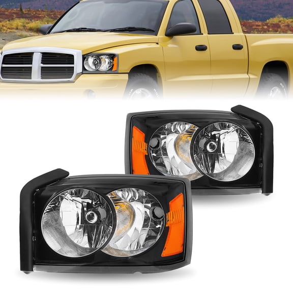 For 2005 2006 2007 Dodge Dakota Headlights Amber Headlamp Left Right 05-07