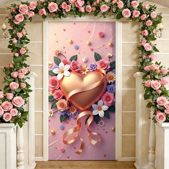 Koesnbre Valentine''s Day Door Cover,Elastic Fabric 35 x 83 inch Valentine''s Day Front Door Decorations Banner for Party Room,Happy Valentine''s Day Love Door Covers for Indoor Outdoor (Pattern 9)