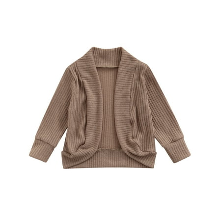 

Frobukio Kids Girls Cardigan Long Sleeve Open Front Knitted Sweater Coat Solid Color Fall Winter Outwear Khaki 4-5 Years