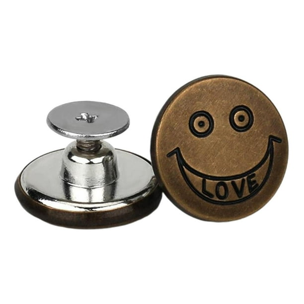 Alfileres de botón para jeans, sin costuras ni herramientas, alfileres de botón instantáneos para jeans para pantalones, 3 Cara de sonrisa de bronce