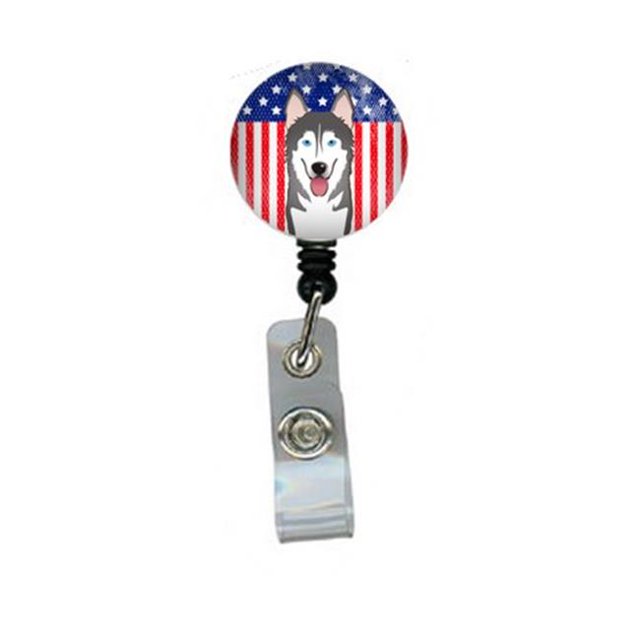 American Flag & Alaskan Malamute Retractable Badge Reel