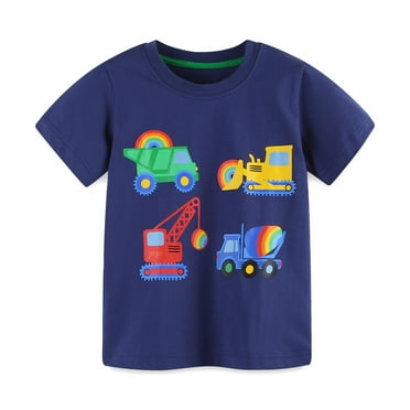 T-Shirts Garçons Mignons Camions Imprimés Manches Courtes Décontracté Été Tee-Shirts Anniversaire pour Tout-Petit Garçon 18-24 Mois