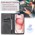 thumbnail image 6 of SaniMore for iPhone 15 Pro Case, PU Leather Embosed Mandala Flower Wallet Protective Phone Cover Card Slots Pocket Purse Women Men Kickstand Vintage Shockproof Anti-fall Shell, Grey, 6 of 9
