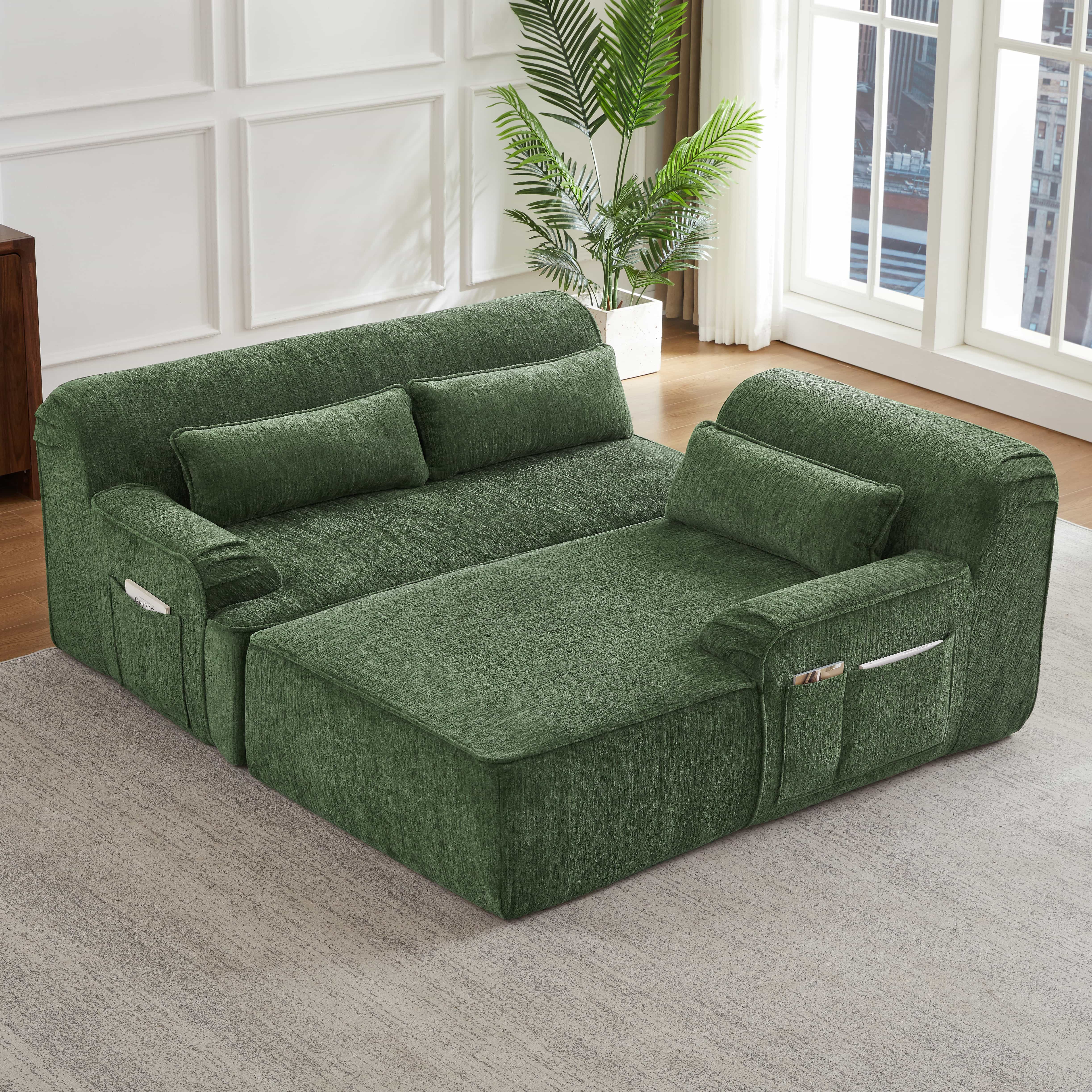 MAYEERTY Chenille L-Shape Oversized Sectional Sofa, Minimalist for Apartment, 102×65" Green