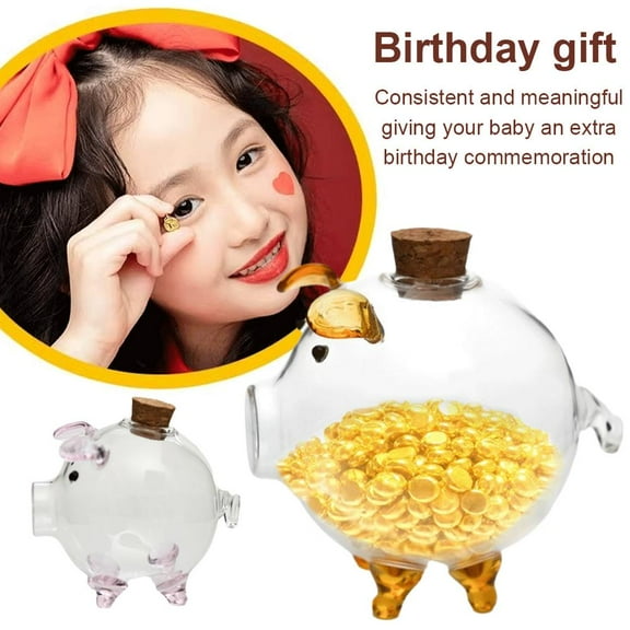HAVELOR Glass Piggy Bank, 2.3 x 2.7 inches, Clear Money Jar for Kids, Cute Savings Container for Home Decor(Pink,1pcs)