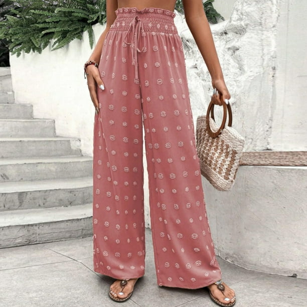Pantalones de gasa con puntos para mujer pantalones de salon a la moda cintura alta elastica uso diario Bodega Aurrera en linea