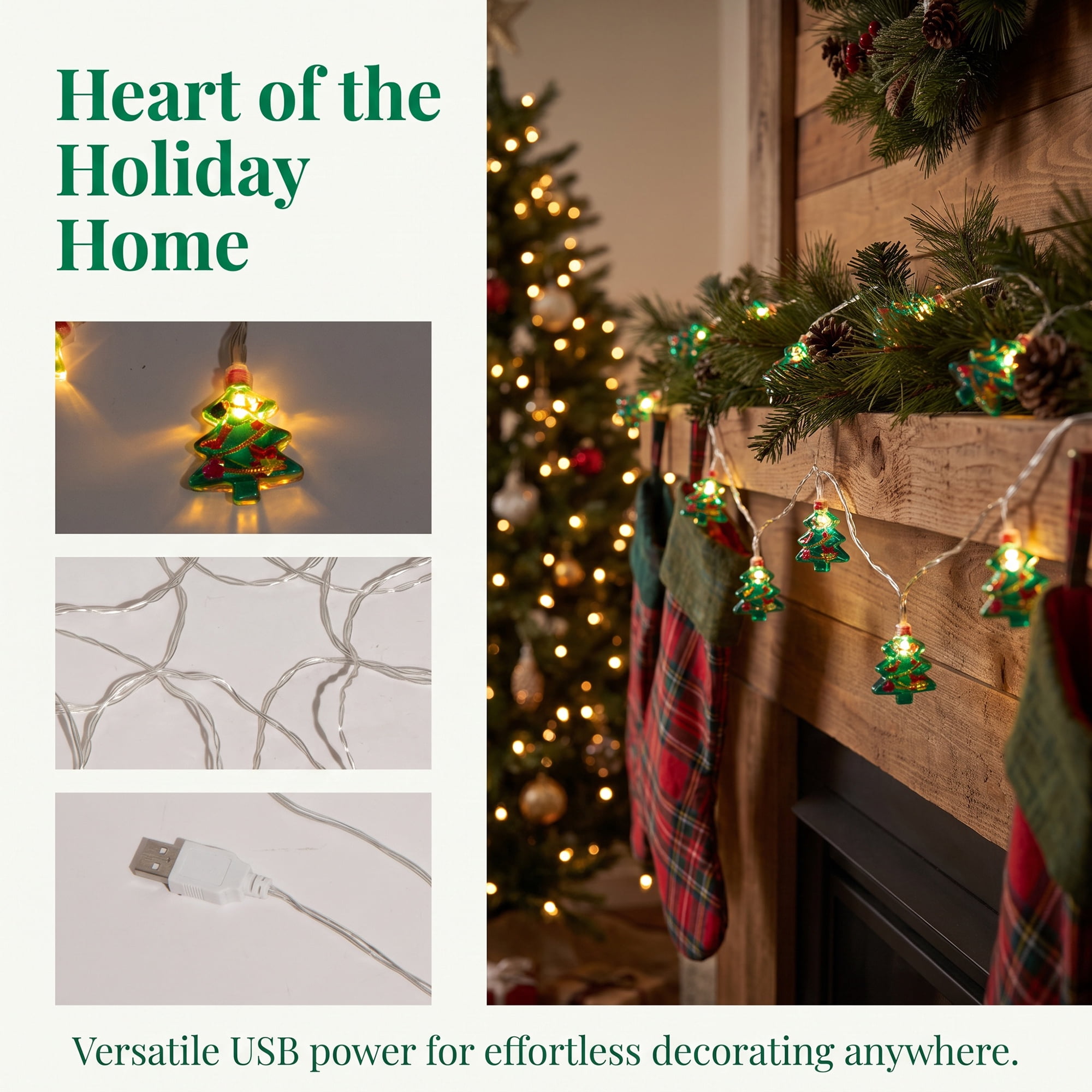 Unique Bargains Fairy Lights for Decor and Festive 6.6 ft Christmas Tree USB Powered
