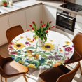 thumbnail image 2 of Retro Sunflower Elastic Fitted Round Table Cover Red Yellow Flower Waterproof Outdoor Tablecloth for Holiday Party, Picnic, Patio & Dining Fits Tables Up to 36"-44", 2 of 8