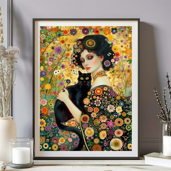 Gustav Klimt Woman And Cat Print, Gustav Klimt Poster, Gustav Klimt Home Decor, Vintage Poster, Klimt Woman Art Print, Famous Woman Wall Art Wall Art, Modern Wall Decor, 8x12 UNFRAMED