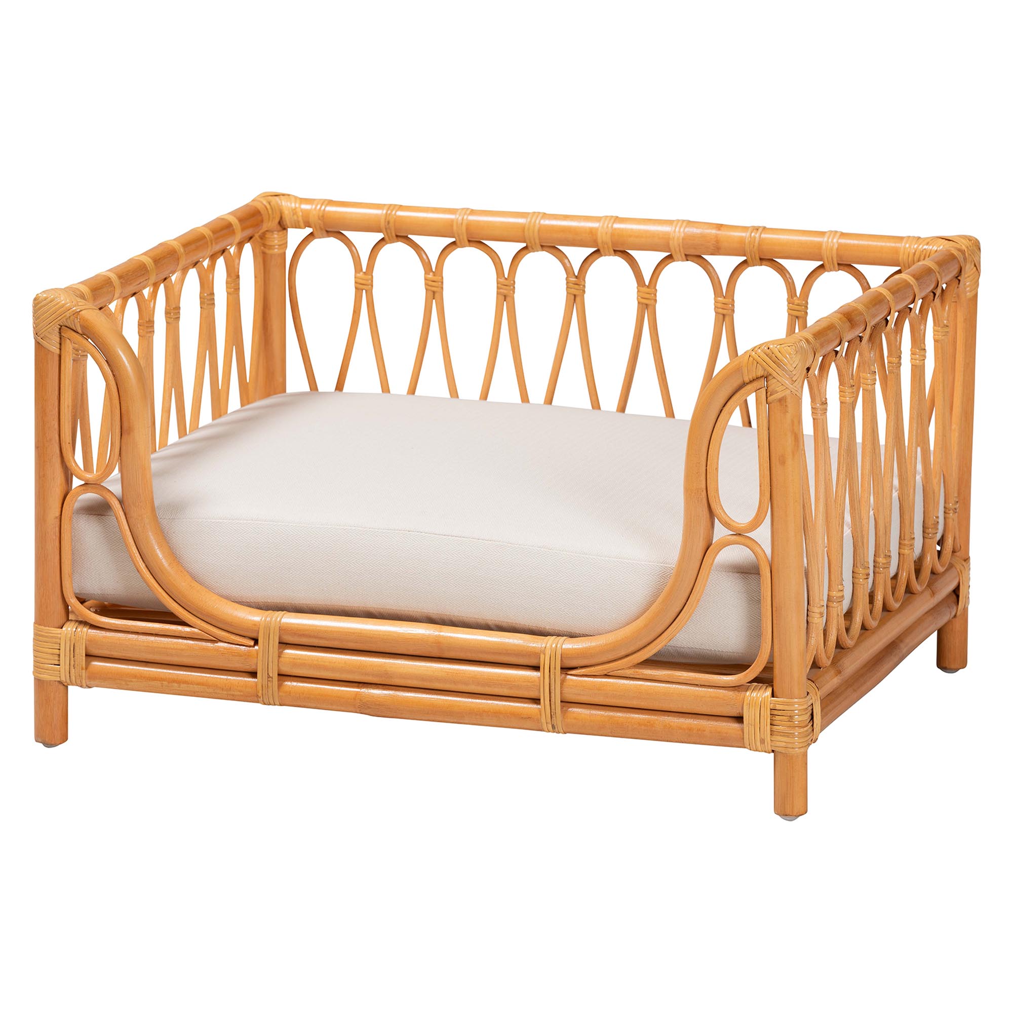 bali & pari Kierra Boho Pet Bed, Natural Rattan, Honey