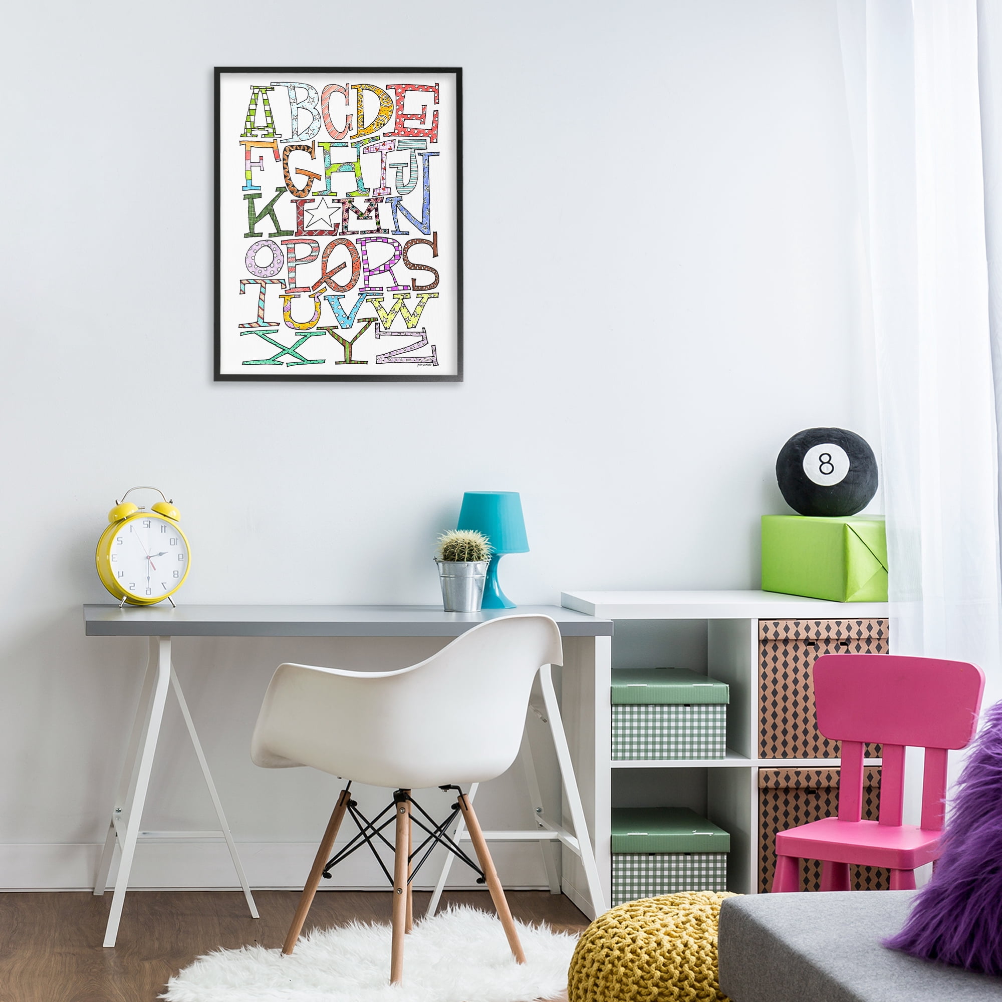 Stupell Industries Whimsical Patterned Letters Novelty Painting Black Framed Art Print Wall Art, 24 x 30
