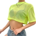 thumbnail image 2 of Arvbitana Women Hollow Mesh Crop Tops, Solid Short Sleeve T-shirt, O-neck See-through Loose Blouse, 2 of 8