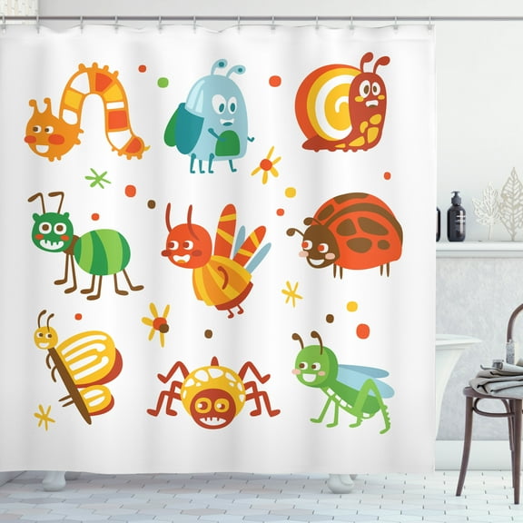 Ambesonne Caterpillar Shower Curtain, Butterfly Spider Bug, 69"Wx70"L, Multicolor