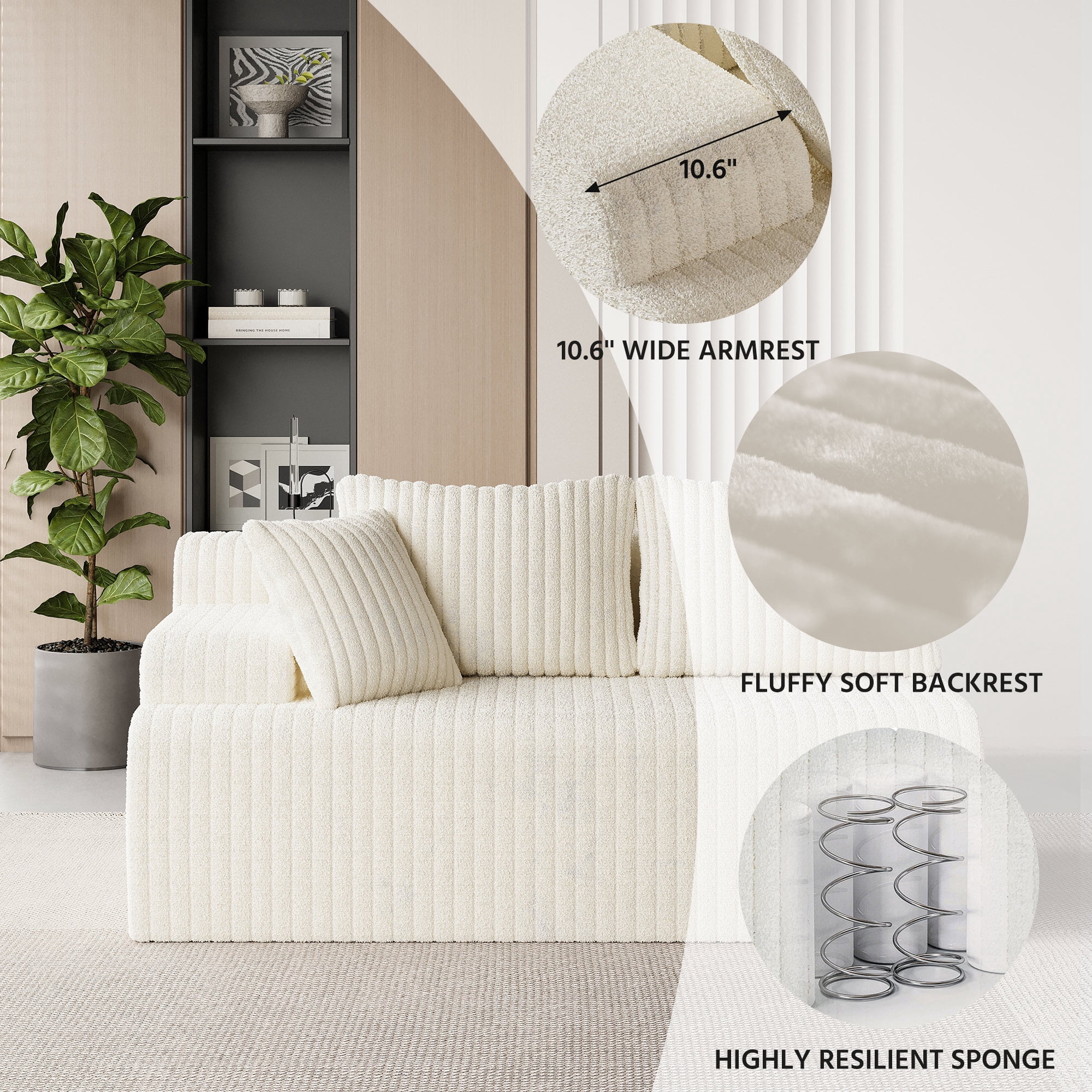 LAUSAINT HOME 96" Boneless Sectional Sofa, L-Shaped Modular Cloud Couch with Deep Seat & Plush Corduroy Fabric, Left Facing Chaise