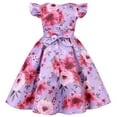 thumbnail image 4 of Spazoro Kids Girls Dresses, Fashion Floral Print Short Sleeve Round Neck Princess Dress for Child Girls Purple Size 4-5 T, 4 of 8
