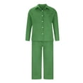 thumbnail image 4 of Fall Sets for Women 2 Piece Outfit New Women's Two Piece Cotton Linen Outfits Button Tops Wide Leg Pants Lounge Sets Summer Outfits Matching Sets Green 5XL, 4 of 9