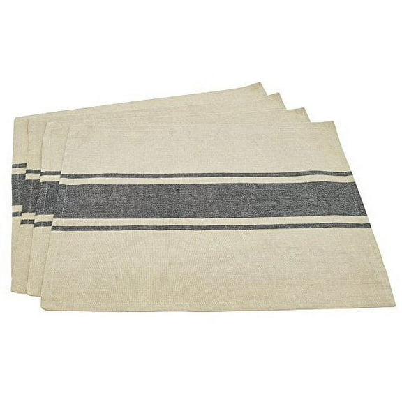 Fennco Styles Aulaire Banded Design 100% Cotton Placemats 14" W x 20" L, Set of 4 - Striped Table Mats for Home, Dining Room Decor, Banquets, Family Gathering and Special Occasion