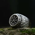 thumbnail image 4 of K-KED Vintage Viking Compass Runes Ring Stainless Steel Men's Round Signet Biker Ring-9, 4 of 6