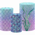 thumbnail image 1 of wonima02 Mermaid Theme Cylinder Plinth Pedestal Fabric Covers, Set of 3, Water Grass and Fish Scale Pattern, Elastic Spandex Tablecloth for Party Events (TZ063,Large-Set of 3), 1 of 1