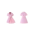 thumbnail image 3 of Yunliwuli Little Girl Elegant Dress Short Puff Sleeves Notched Lapel Asymmetrical A-Line Dress with Belt, 3 of 10