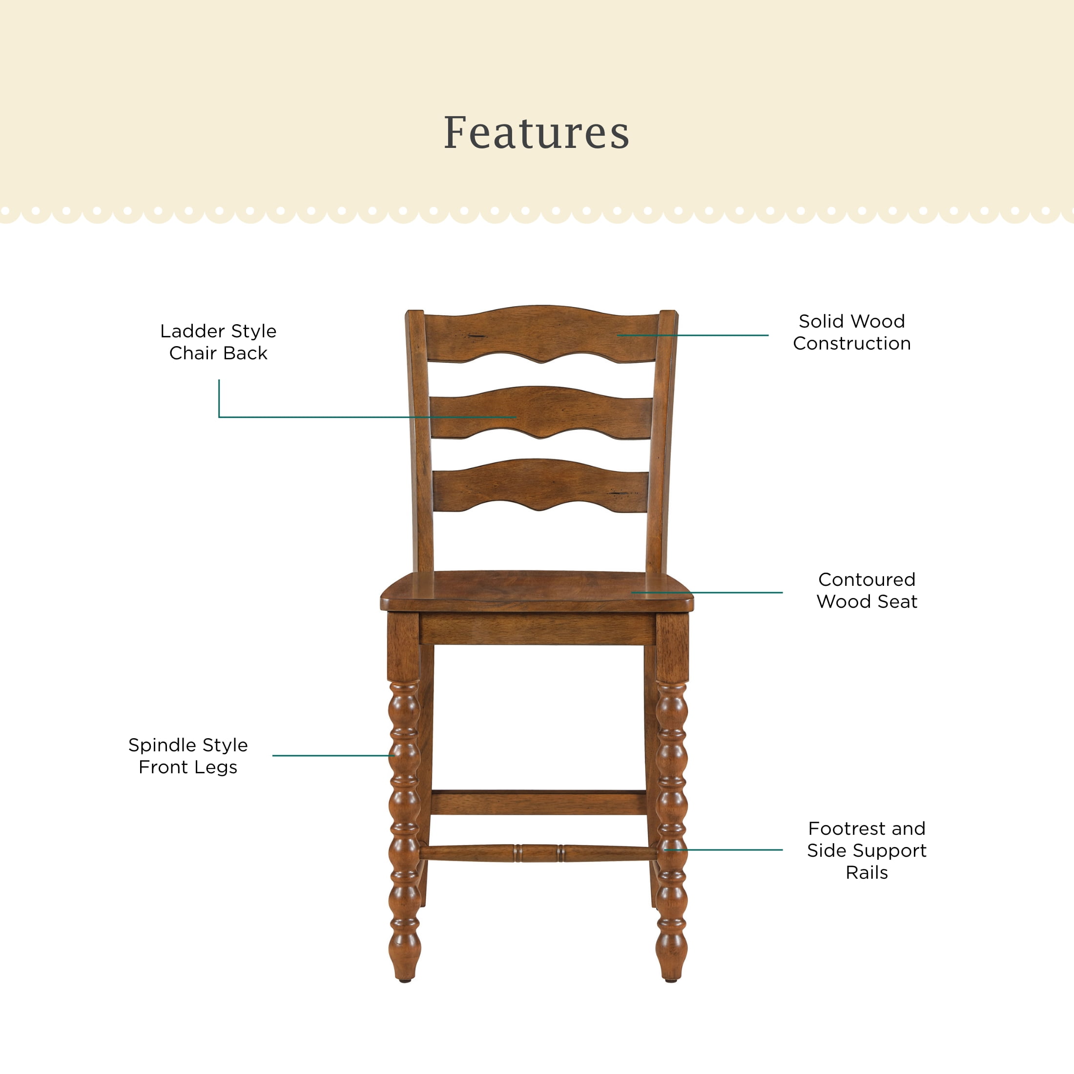 Pioneer Woman Harper Counter-Height Wood Stools, 2 Pack, Homestead Brown