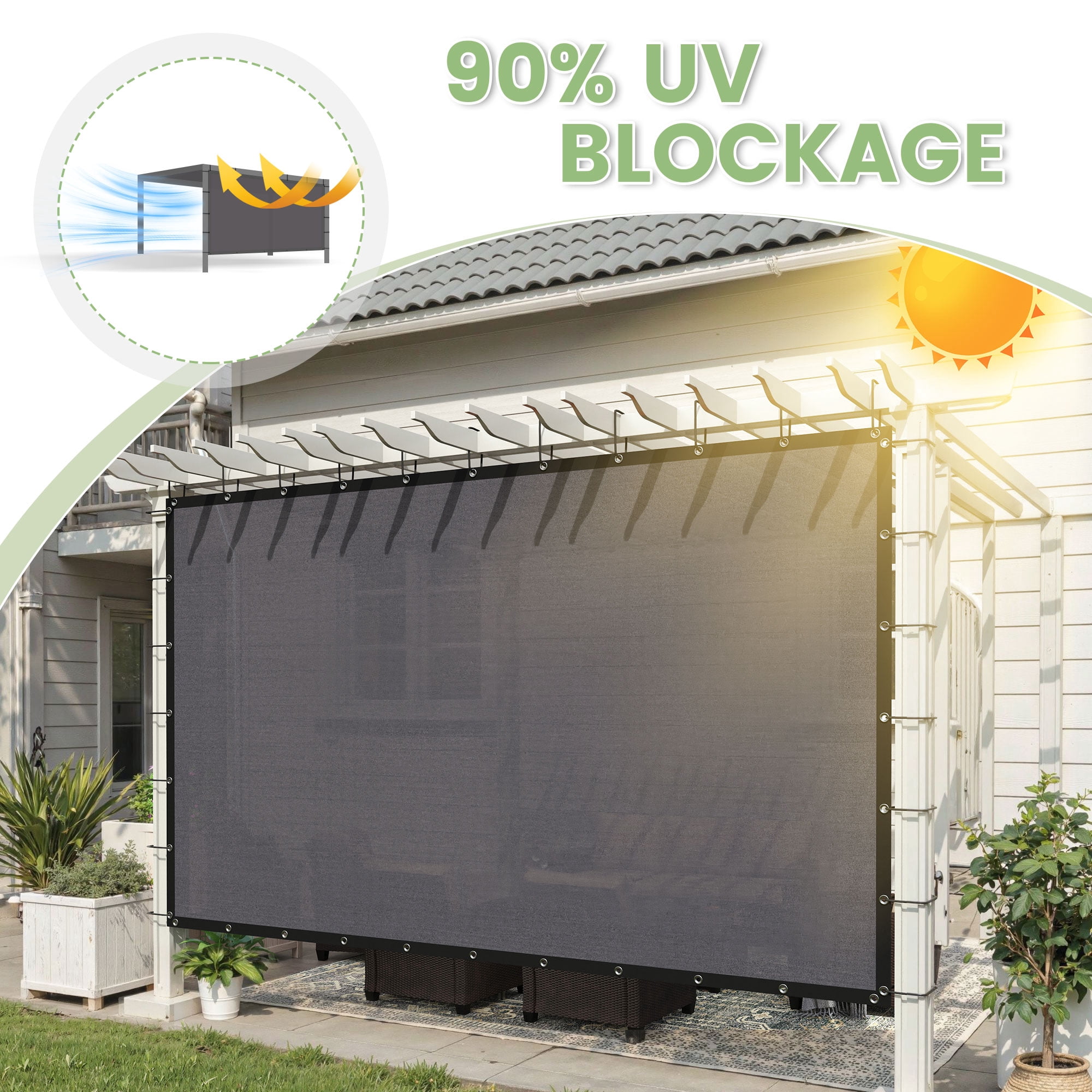 DIFY 90% UV Block Sun Shade Cloth with Grommets, 10' x 14', Gray