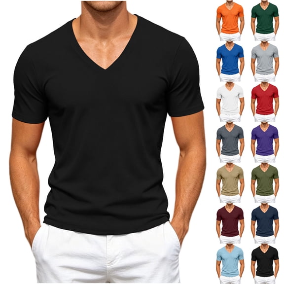 Oalirro Mens Short Sleeve T-Shirts V Neck Tee Soft Moisture Wicking Casual Summer Basic Tshirts