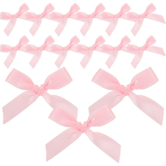 CTIRCHIU 100Pcs Tiny Pink Polyester Satin Bows for Wrapping Wedding and DIY Decorations