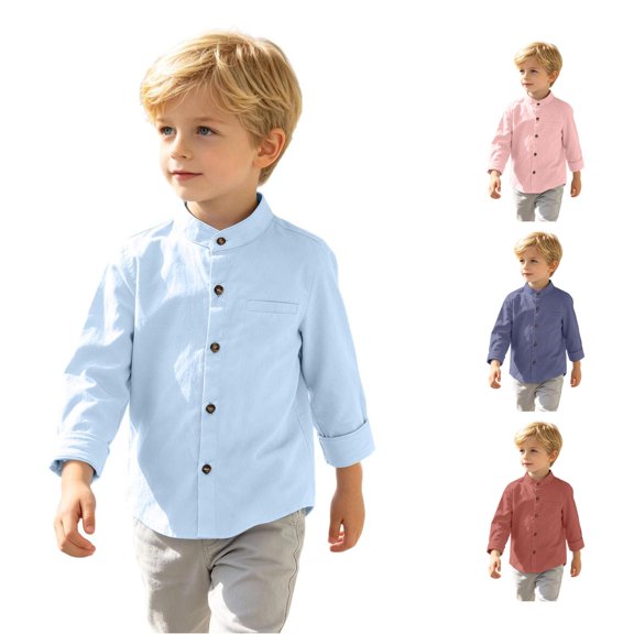 Boys Long Sleeve Shirts Classic Collared Button Down Fashion Uniform Shirts School Clothes Size 7-8 Years