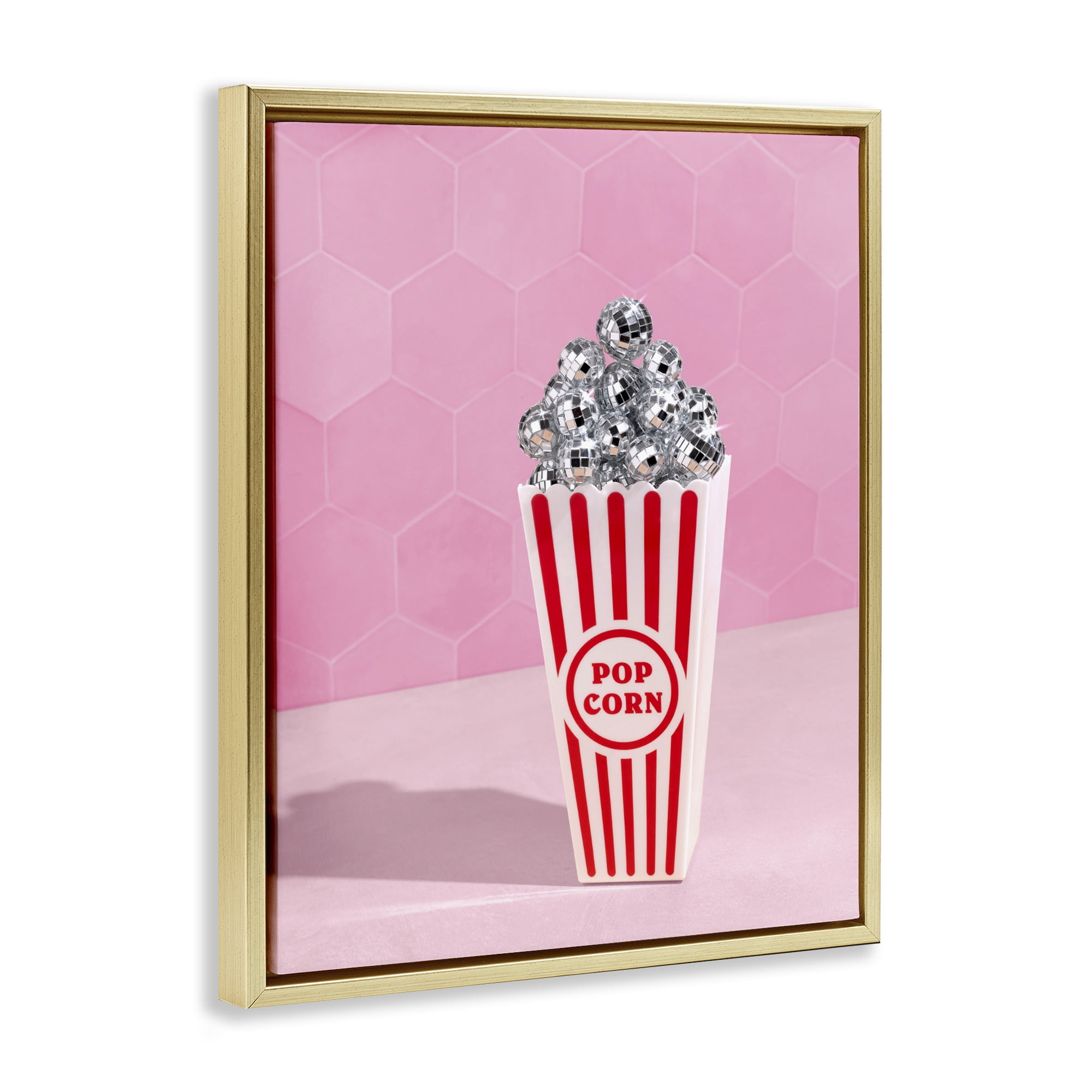 Stupell Industries Pink Disco Popcorn Gold Framed Floater Canvas Wall Art, design by LISH Creative