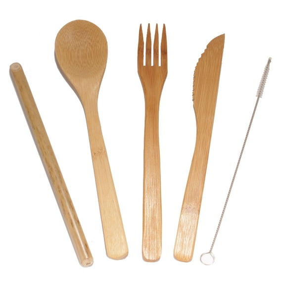 BambooMN Bamboo Utensils - 1 Straw 1 Fork 1 Knife 1 Spoon 1 Straw Cleaner