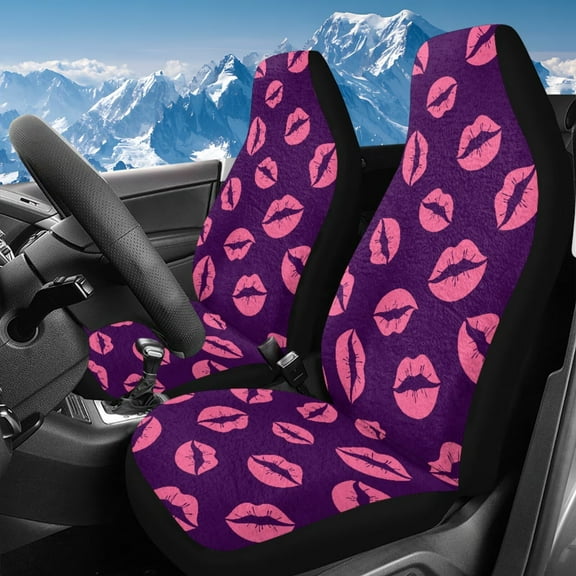 Uorisanigo Car Seat Covers 2pcs/Set Stretchy Plush Purple Pink Lips Print Car Seat Cover for Front Only High Back Bucket Seats Cover for Most Cars, Trucks, SUVs, Vans