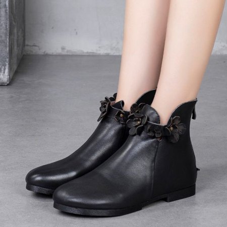 

MIASHUI Short Toe Round Booties Solid Color Retro Flowers Zipper Shoes Heels Women Women s Boots Women Sneakers Shoes Wedges Women Shoes Casual