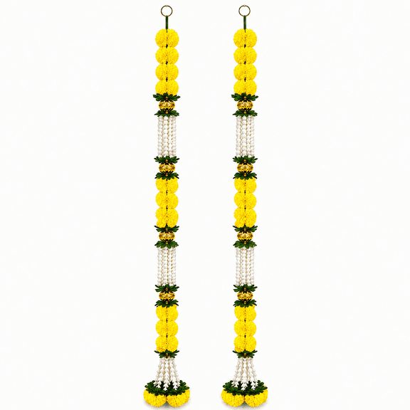 BLUE CRAFT 5 Feet Lemon Marigold Mogra Latkan Door Wall Hanging for Diwali Pooja Wedding Decor, Pack of 2