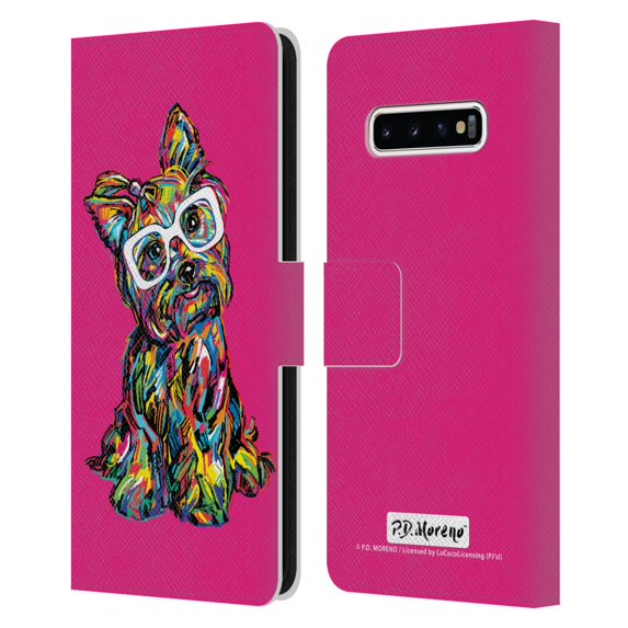 Head Case Designs Officially Licensed P.D. Moreno Dogs Yorkie Leather Book Wallet Case Cover Compatible with Samsung Galaxy S10+ / S10 Plus