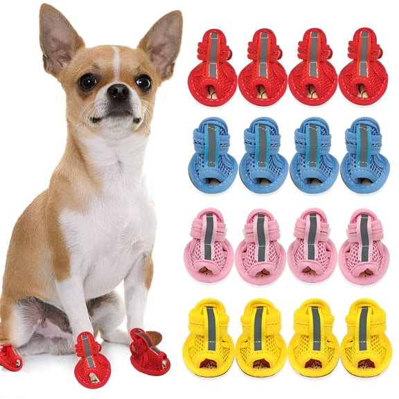 GASTROPOD 2026 New 4Pcs Breathable Dog Shoes Dog Sandals for Small Dogs Soft Breathable Summer Shoes Boots for Hot Pavement Anti Slip Rubber Adjustable Doggies Walking Running Wearing Dog Sandals