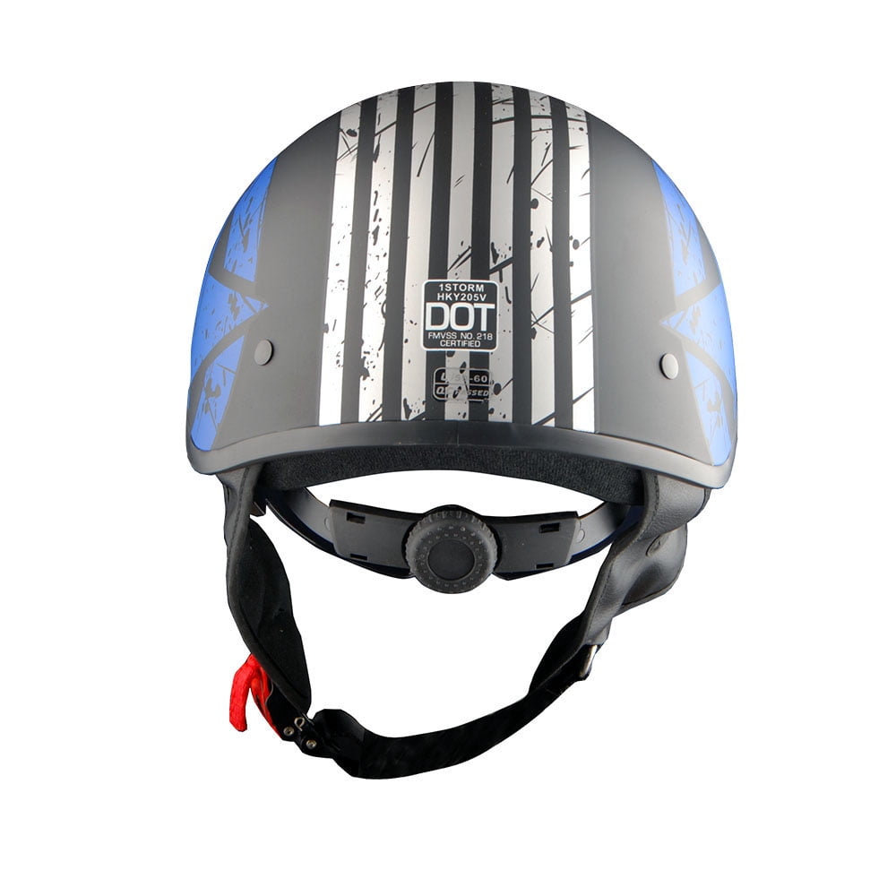 1Storm Motorcycle Half Face Helmet Mopeds Scooter Pilot with retractable Inner Smoked Visor HKY205V, Blue Flag
