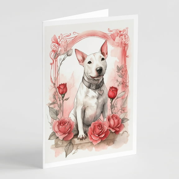 Bull Terrier Valentine Roses Greeting Cards Pack of 8 7 in x 5 in