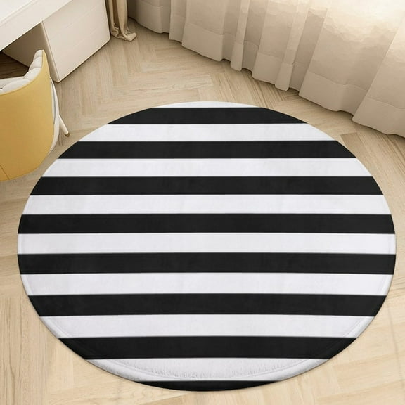 Black And White Stripe Round Area Rugs for Bedroom Living Room, 4FT Soft Indoor Circle Carpets, Carpet Home Decor Floor Mat