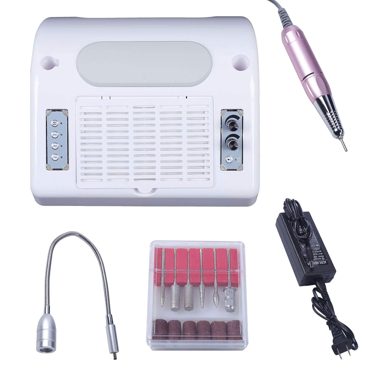5 in 1 Nail Dust Collector with Drill, Multifunctional Electric Nail Drill Machine with Dust Collector LED Desk Lamp Hand Rest Pillow for Acrylic Nails for Nails Salon & Home Manicure