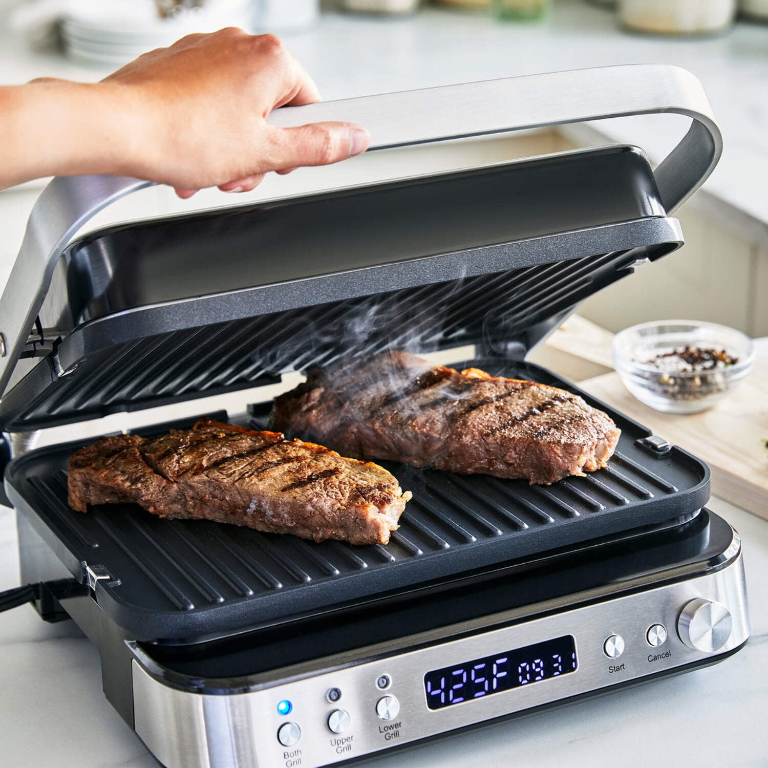 GreenPan Ceramic Nonstick 7-in-1 Grill, Griddle & Waffle Maker | Stainless Steel