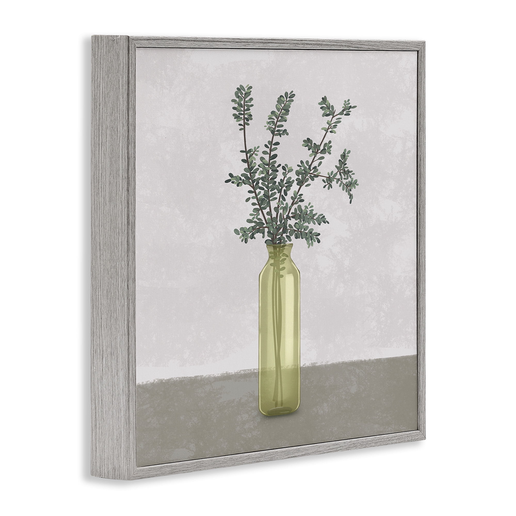 Stupell Industries Plant in Vase Neutral Grey Design Botanical & Floral Painting Gray Framed Art Print Wall Art, 12 x 12