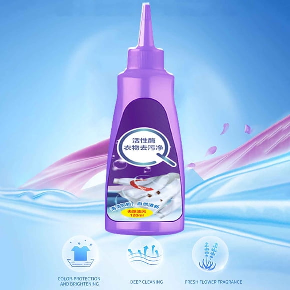 Descontaminante de ropa con enzima activa, lavado limpio, quitamanchas instantáneo (120 ml) para manchas de aceite y amarillas.