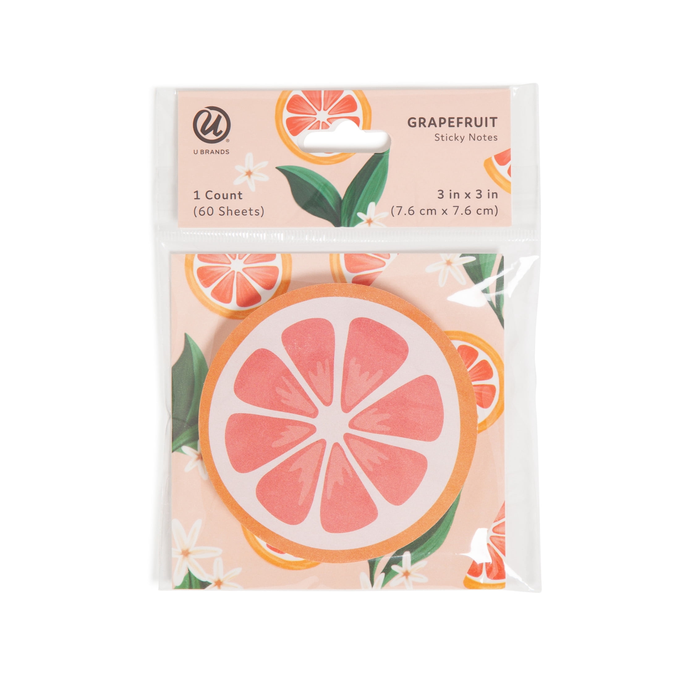 (4 pack) U Brands Sticky Notes, 3 x 3 in., 60 Sheets, Painted Fruit, Grapefruit