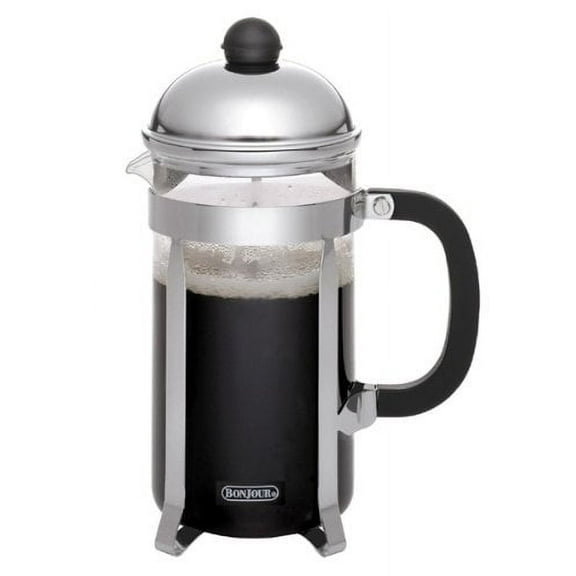 BonJour Coffee 33.8 Ounce Stainless Steel French Press with Glass Carafe, Monet, Black Handle